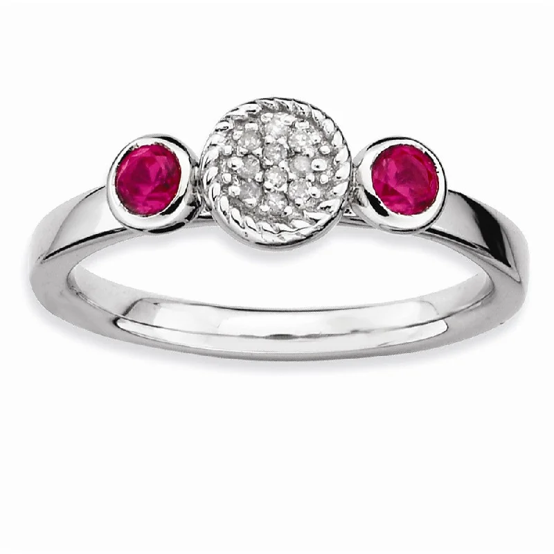 Ladies ring Chinese design-Sterling Silver Stackable Created Ruby and .05 Ctw HI/I3 Diamond Ring