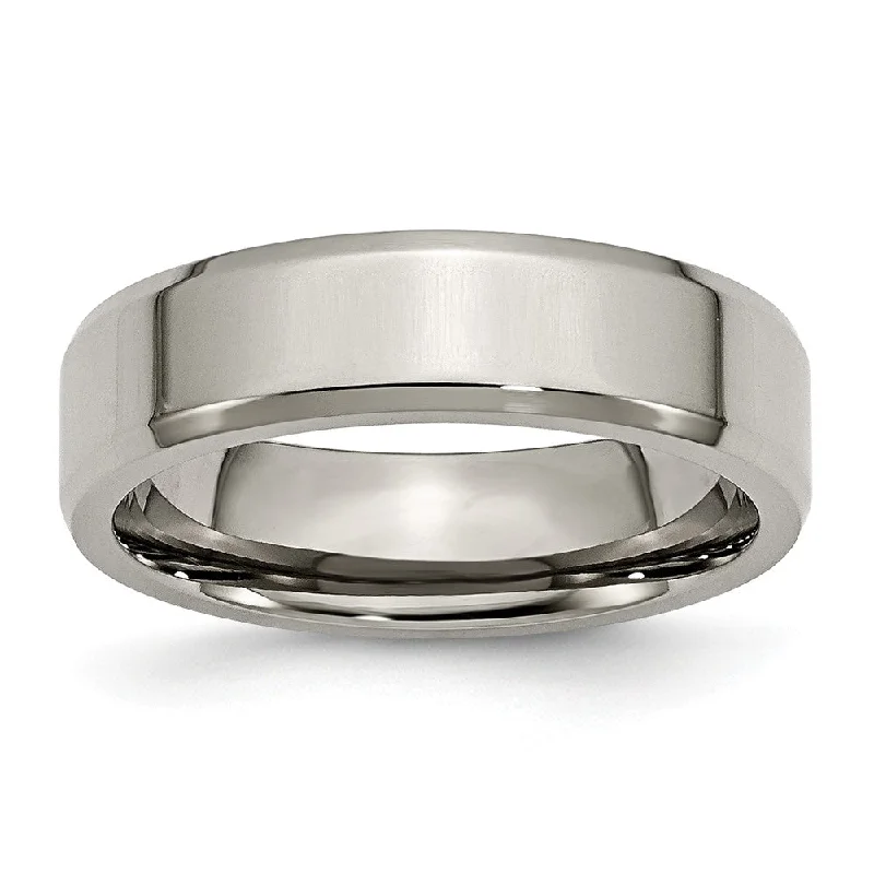 Ladies ring luxury brands-Titanium Beveled Edge 6mm Polished Comfort Fit Band