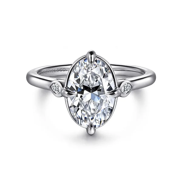 Ladies engagement rings luxurious feel-14K White Gold Oval Three Stone Diamond Engagement Ring