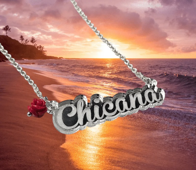 Ladies necklaces party glamour-Chicana Silver Nameplate Necklace