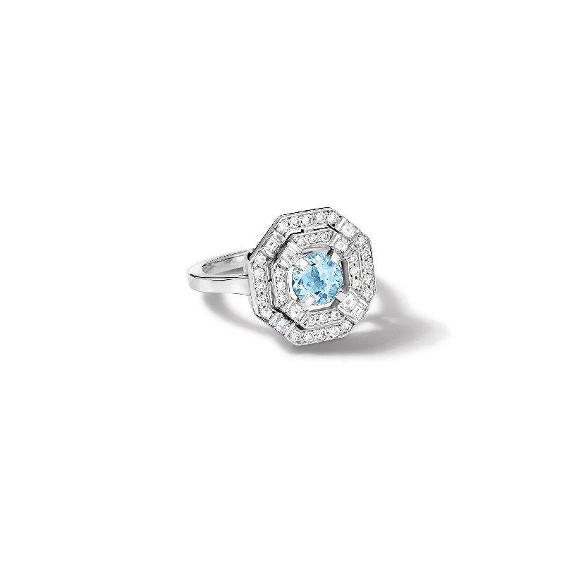 Ladies engagement rings simple designs-Heloise Engagement Ring 18ct White Gold - Aquamarine & Diamond