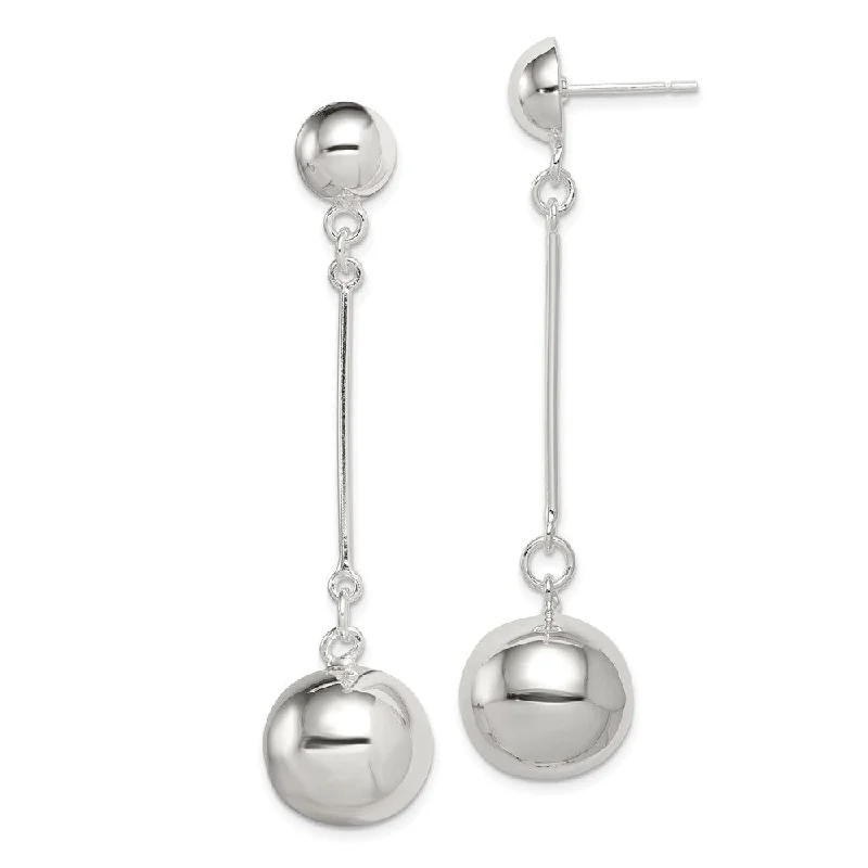 Ladies earrings matching sets-14mm Polished Ball Dangle Earrings in Sterling Silver