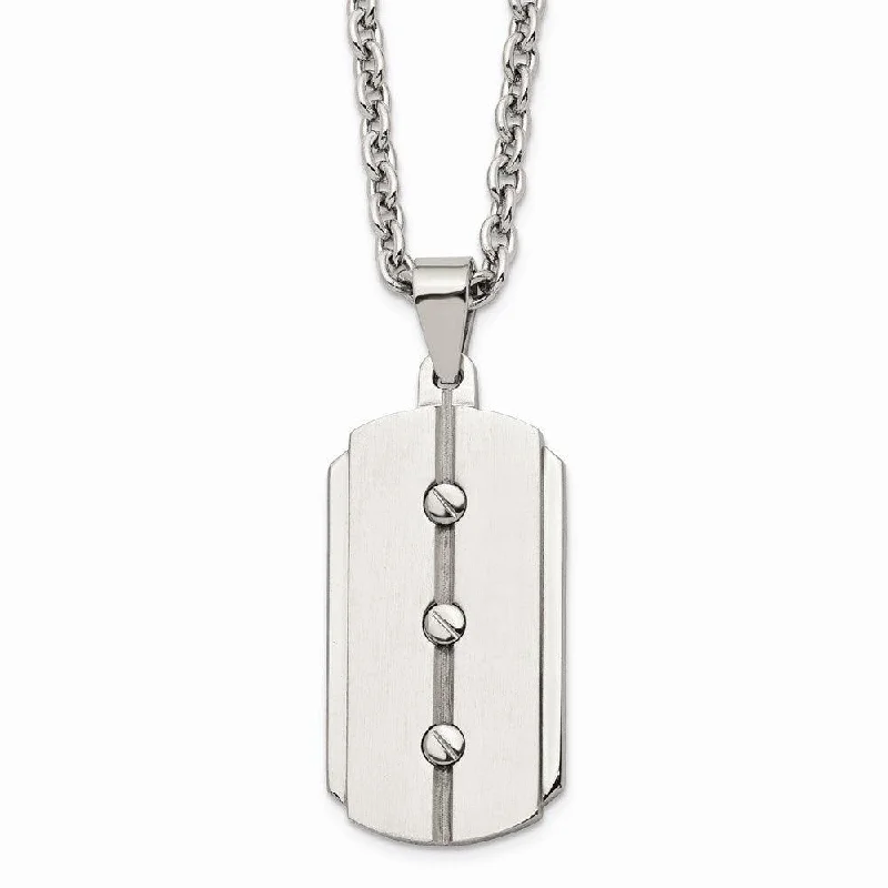 Ladies necklaces office wear-Stainless Steel Brushed and Polished Dog Tag Necklace