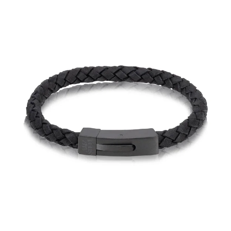 Ladies bracelets boho chic-A.R.Z Men's Black Leather Black Clasp 8.5  Bracelet