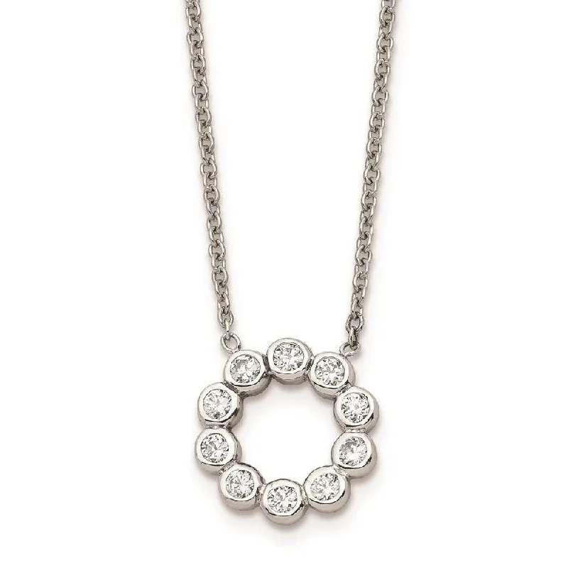 Ladies necklaces trending styles-Stainless Steel Polished CZ Necklace