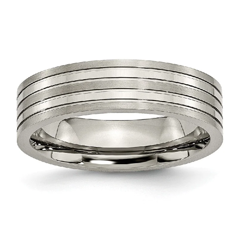 Ladies ring wedding accessory-Titanium 6mm Grooved Multi Finished Comfort Fit Band