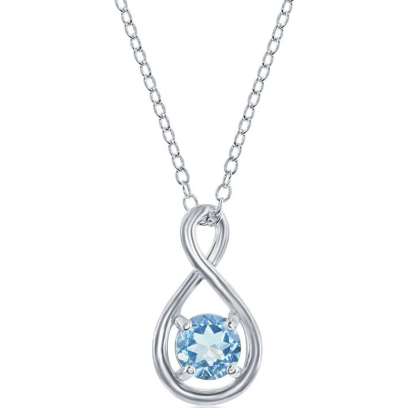 Ladies necklaces sterling silver-Classic Women's Necklace - Sterling Silver Round Blue Topaz Gemstone Infinity | M-6976