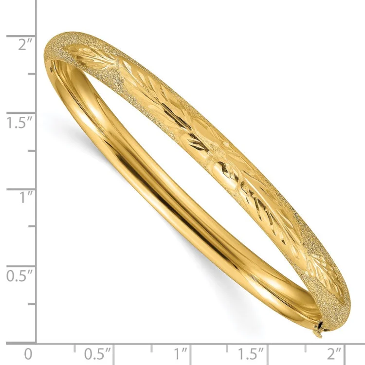 Ladies bracelets trending styles-14k 4/16 Oversized Laser Cut Hinged Bangle Bracelet