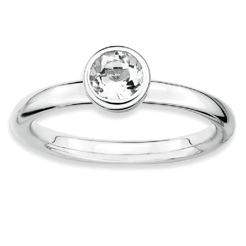 Ladies ring limited edition-Stackable Low Profile 5mm White Topaz Silver Ring