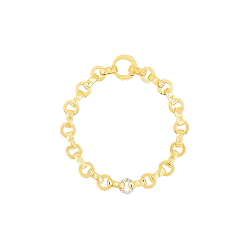 Ladies bracelets minimalist charm-18Kt Yellow Gold Diamond Accent Petit Obelisco Bracelet