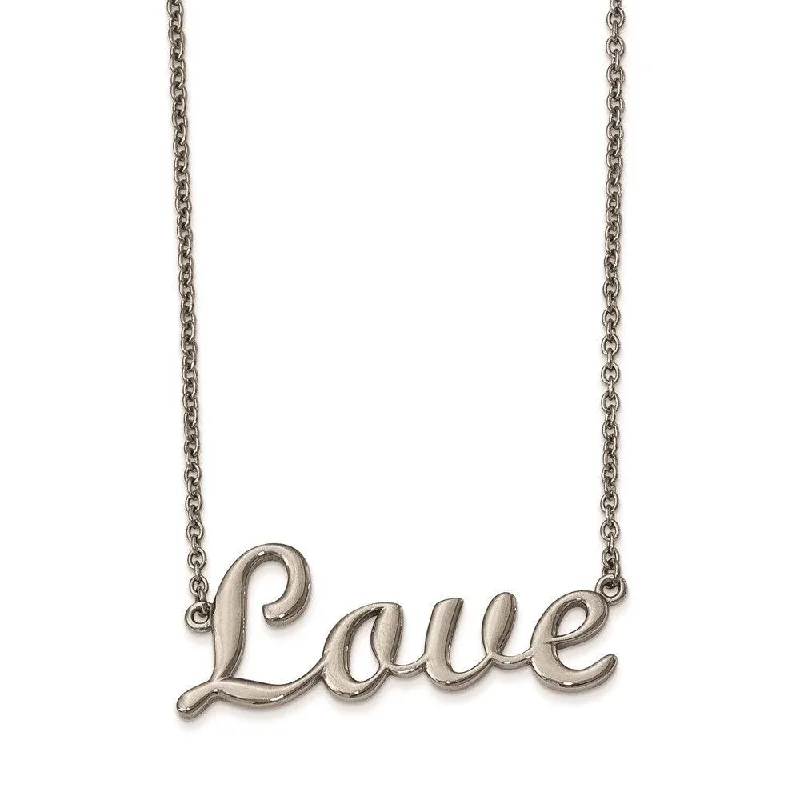 Ladies necklaces silver finish-Stainless Steel Polished Love 16in Necklace