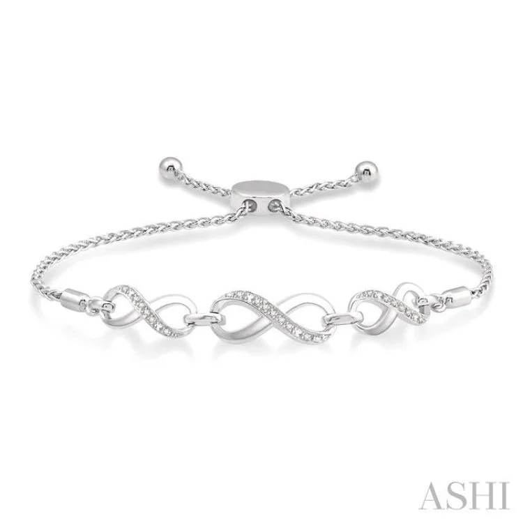 Ladies bracelets social media trends-1/20 Ctw Triple Infinity Link Round Cut Diamond Sterling Silver Lariat Bracelet