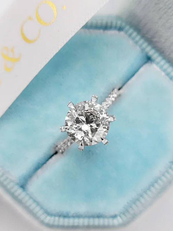 Ladies engagement rings ethical sourcing-2.55 Carats Lab Grown Round Brilliant Cut Micropave Side Stones Accented Prongs Diamond Engagement Ring