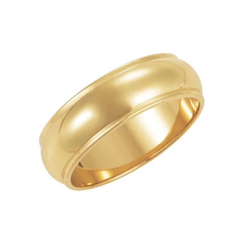 Ladies ring middle finger-6mm Half Round Ridged Edge Band in 10k Yellow Gold