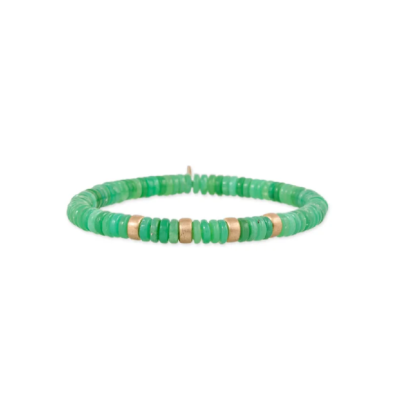 Ladies bracelets colorful gems-4 SPACED OUT GOLD BEADS + CHRYSOPRASE BEADED STRETCH BRACELET