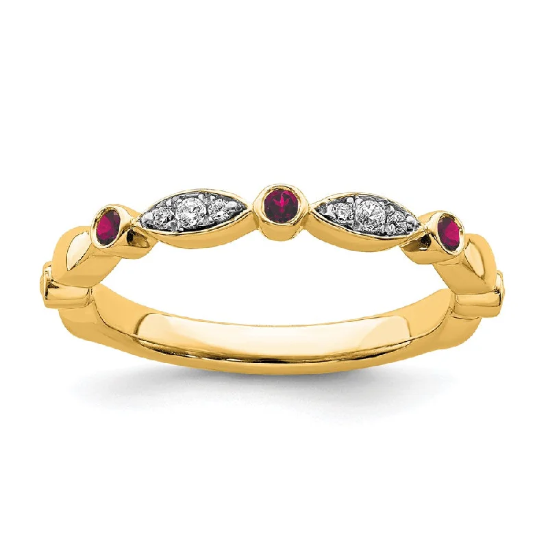 Ladies ring collectible value-14k Yellow Gold Created Ruby & .05 Ctw Diamond Stackable Band