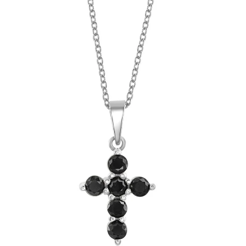 Ladies necklaces buying advice-Classic Women's Necklace - Sterling Silver Black Sapphire Cross | M-6824