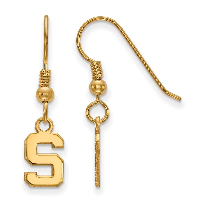 Ladies earrings synthetic stones-14k Gold Plated Silver Michigan State Univ. XS (Tiny) Dangle Earrings