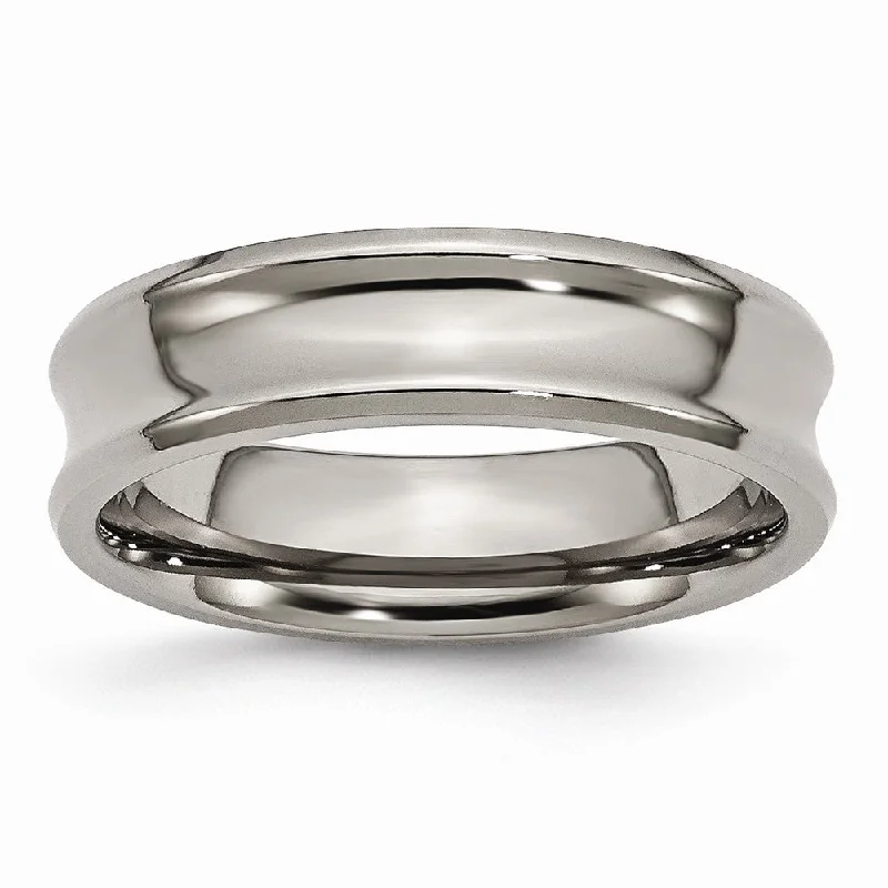 Ladies ring handmade crafts-Titanium 6mm Polished Concave and Beveled Edge Band