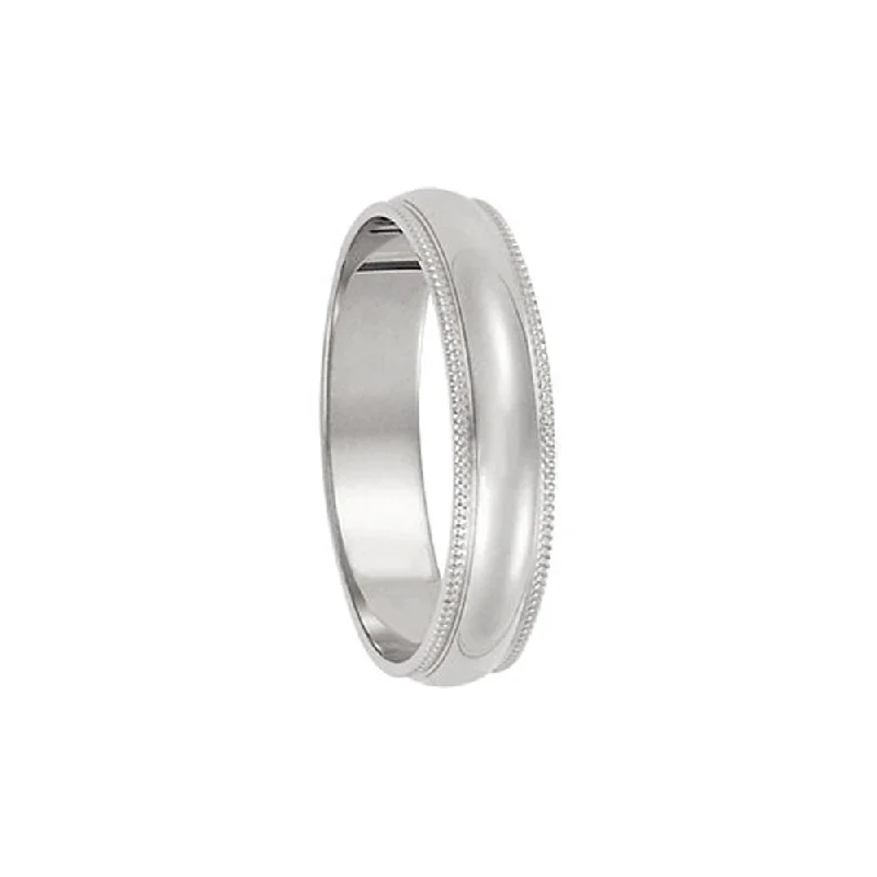 Ladies ring group custom-4mm Milgrain Edge Domed Light Band in 14k White Gold