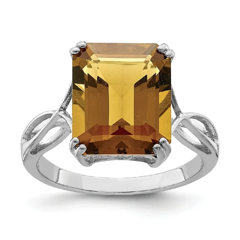 Ladies ring gift ideas-Octagonal Whiskey Quartz Ring in Sterling Silver