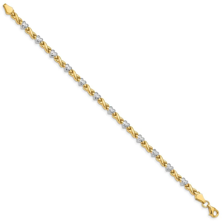 Ladies bracelets chain designs-14k w/Rhodium Polished Heart and X Bracelet