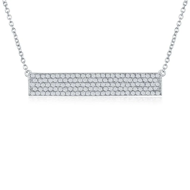 Ladies necklaces casual vibes-Sterling Silver CZ Bar Necklace