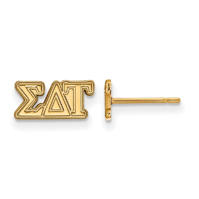 Ladies earrings investment pieces-14K Plated Silver Sigma Delta Tau XS Greek Letters Post Earrings