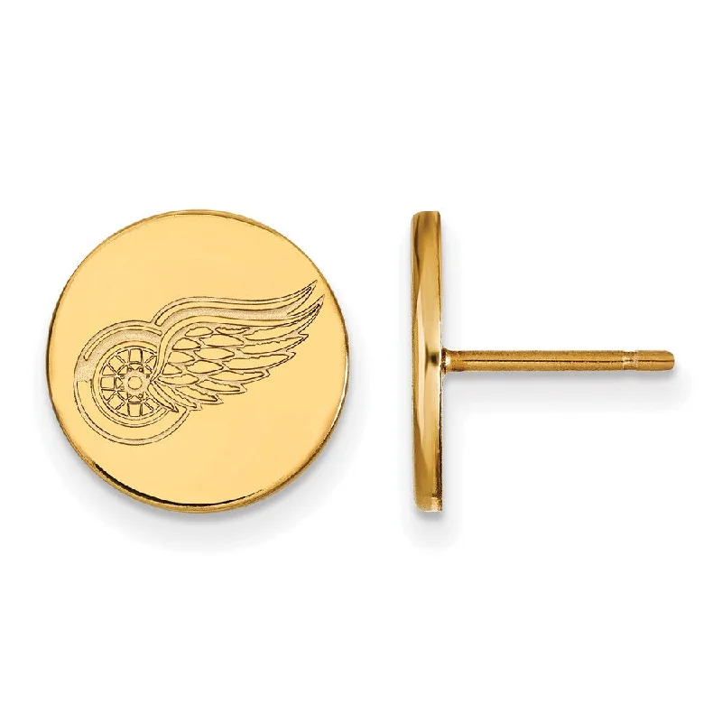 Ladies earrings celebrity styles-SS 14k Yellow Gold Plated NHL Detroit Red Wings SM Disc Post Earrings