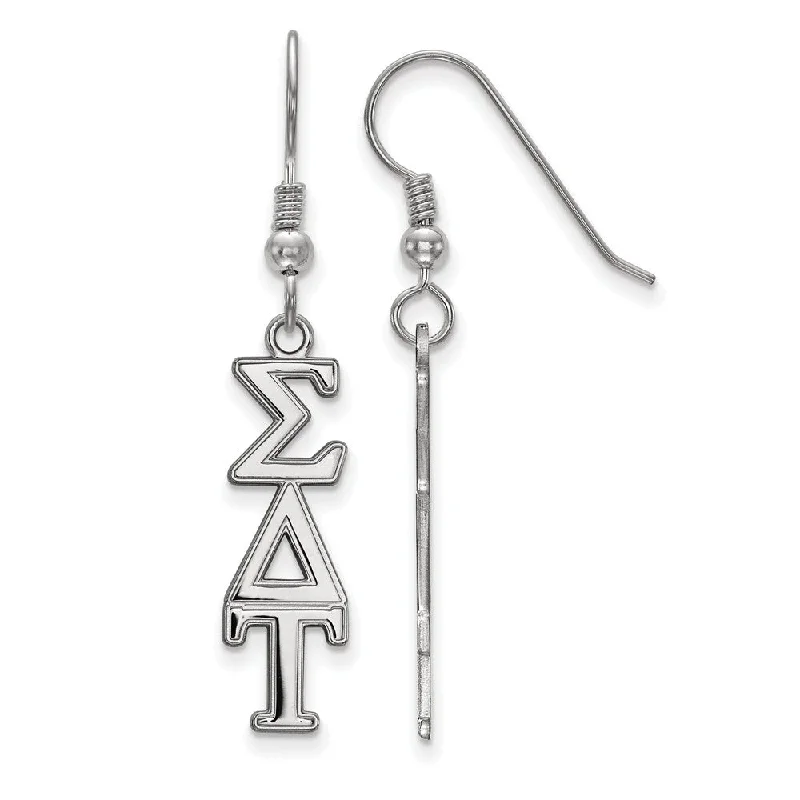 Ladies earrings boho chic-Sterling Silver Sigma Delta Tau Dangle Medium Earrings