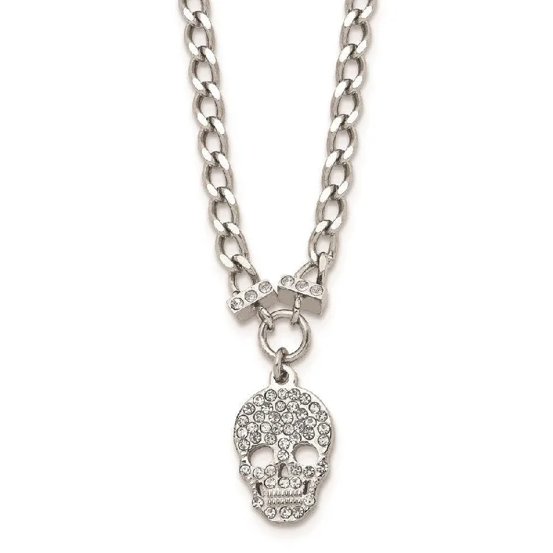 Ladies necklaces custom designs-Stainless Steel Polished Crystal Skull Necklace