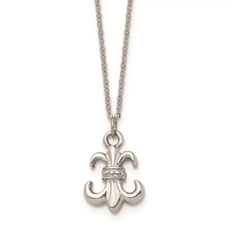 Ladies necklaces cute styles-Stainless Steel Polished Fleur de Lis with 2 ext. Necklace