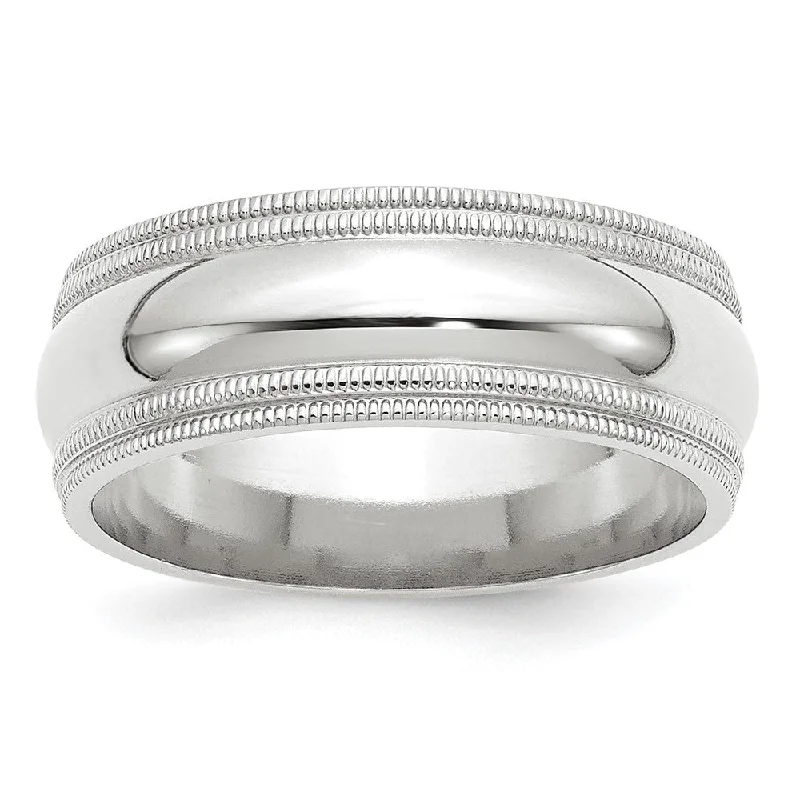 Ladies ring minimalist trend-8mm 14K White or Yellow Gold Double Milgrain Edge Comfort Fit Band