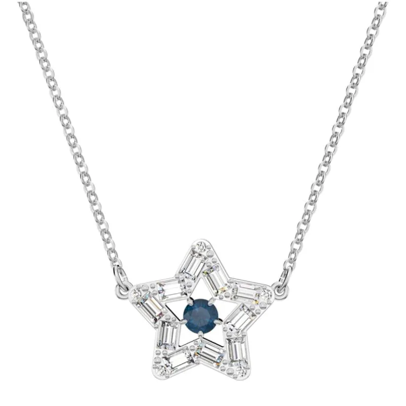 Ladies necklaces celebrity looks-Swarovski Women's Pendant Necklace - Stella Blue Star Shape Rhodium Plated | 5639186