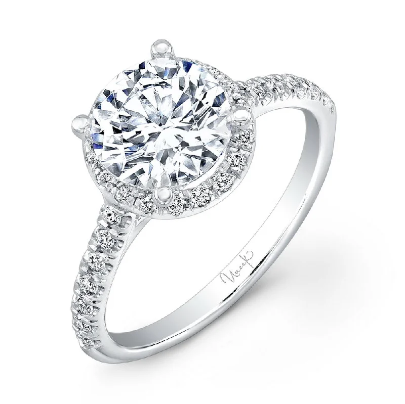 Ladies engagement rings Valentine’s Day-Uneek Contemporary Round Diamond Halo Engagement Ring with U-Pave Upper Shank