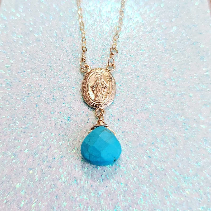 Ladies necklaces sapphire pendants-La Virgencita Turquoise Healing Necklace