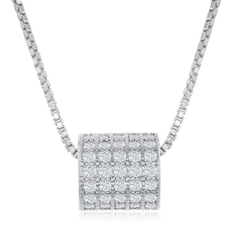 Ladies necklaces social media trends-Sterling Silver Rhodium Plated Micro Pave Rod Necklace