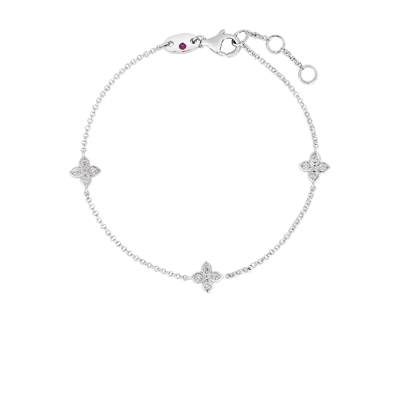 Ladies bracelets e-commerce finds-18kt White Gold Love by the Inch 3 Station Flower Bracelet