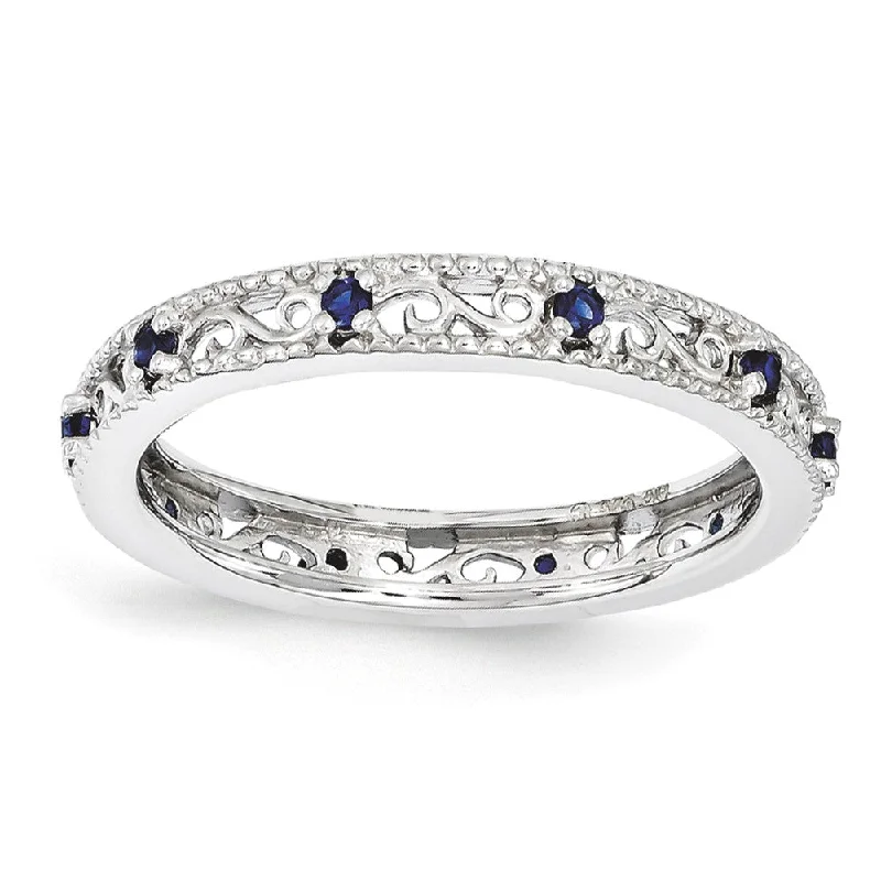 Ladies ring ruby gems-3mm Sterling Silver Stackable Expressions Created Sapphire Scroll Band