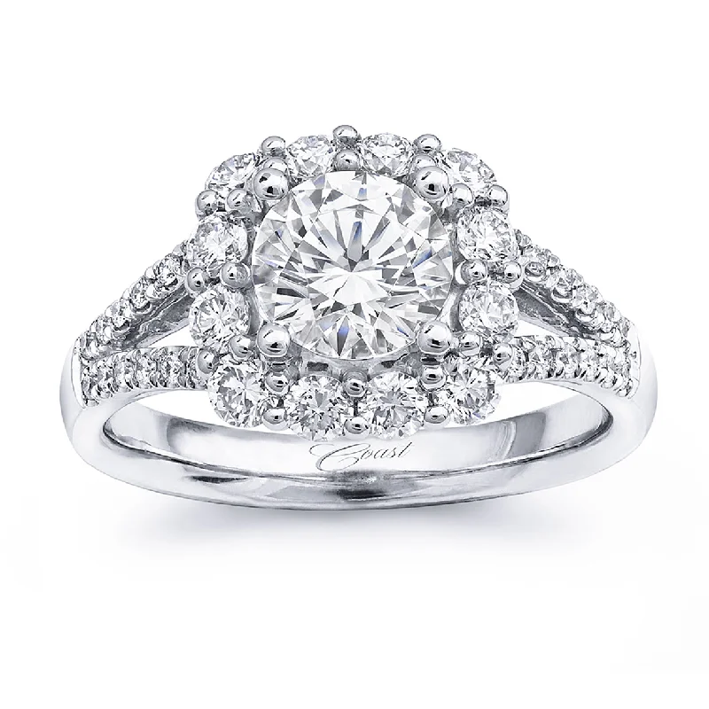 Ladies engagement rings anniversary upgrades-14K White Gold Split Shank Halo Diamond Semi Mount Engagement Ring