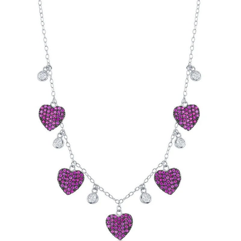 Ladies necklaces limited editions-Classic Women's Necklace - Sterling Round and Heart Ruby CZ | M-6811