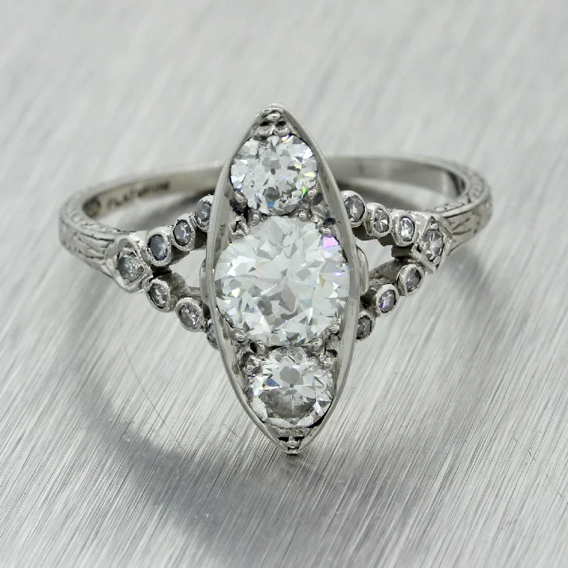 Ladies engagement rings discount offers-1920s Antique Art Deco Estate Platinum 1.41ctw Diamond Engagement Ring EGL $7300