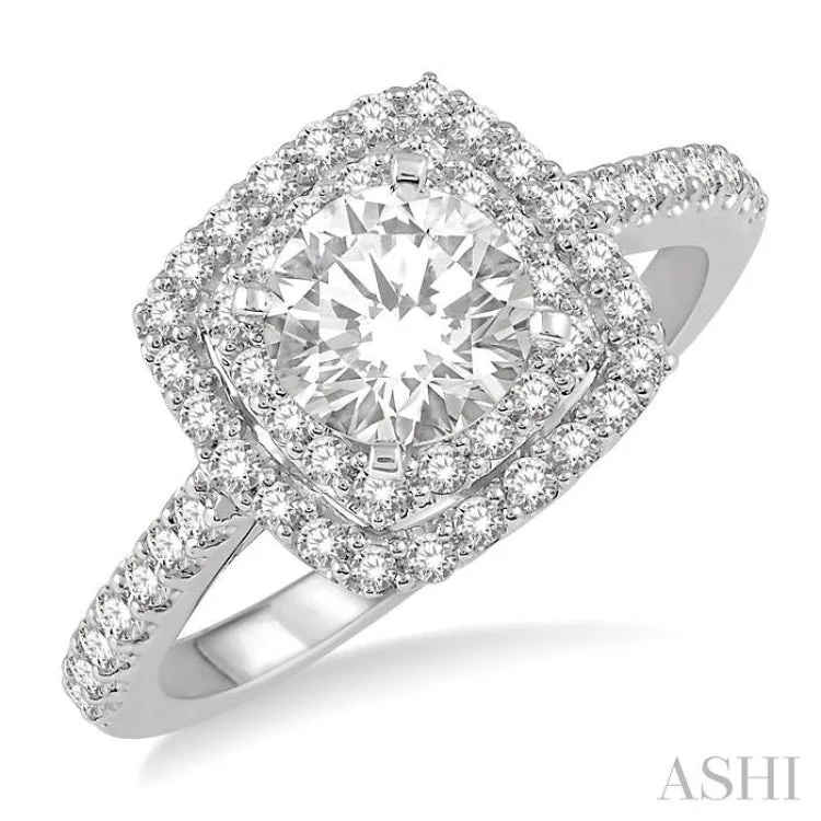 Ladies engagement rings bold statements-1 Ctw Round Cut Center Stone Diamond Ladies Engagement Ring in 14K White Gold