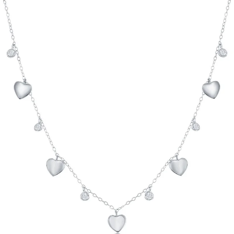 Ladies necklaces boho chic-Classic Women's Necklace - Sterling Silver Alternating Heart and Bezel-Set CZ | M-6803