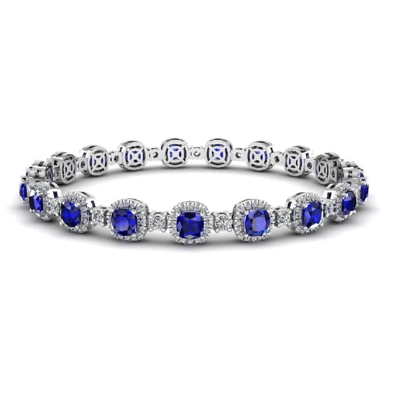 Ladies bracelets boho chic-Cushion Shape 8.5 Carat Sapphire Featuring Diamond Halo Bracelet BRHACCS