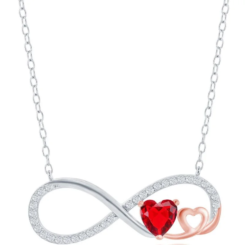 Ladies necklaces European flair-Classic Women's Necklace - Sterling Silver Ruby Heart White Infinity Sapphire | M-6843