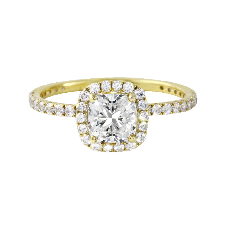 Ladies engagement rings discount offers-Cushion-Cut Diamond Halo Pavé Band Engagement Ring