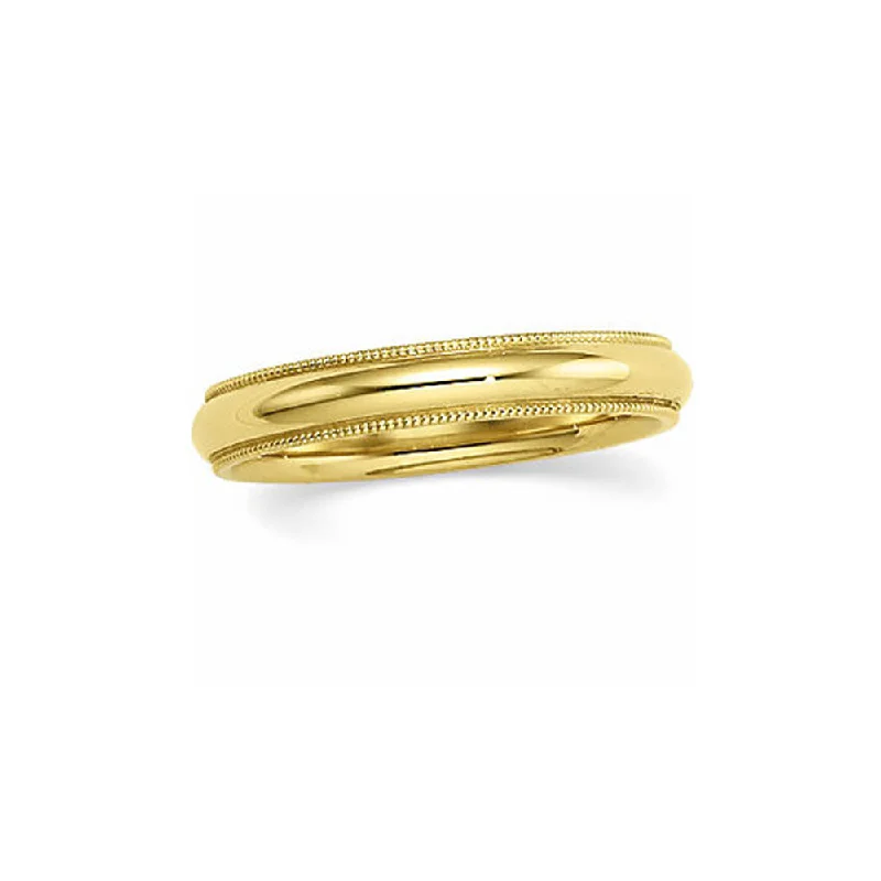 Ladies ring geometric shapes-4mm Milgrain Edge Comfort Fit Domed Band in 10k Yellow Gold