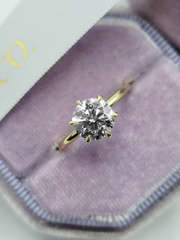 Ladies engagement rings global brands-2.01 Carat Lab Grown Round Brilliant Cut Solitaire Diamond Engagement Ring in Yellow Gold