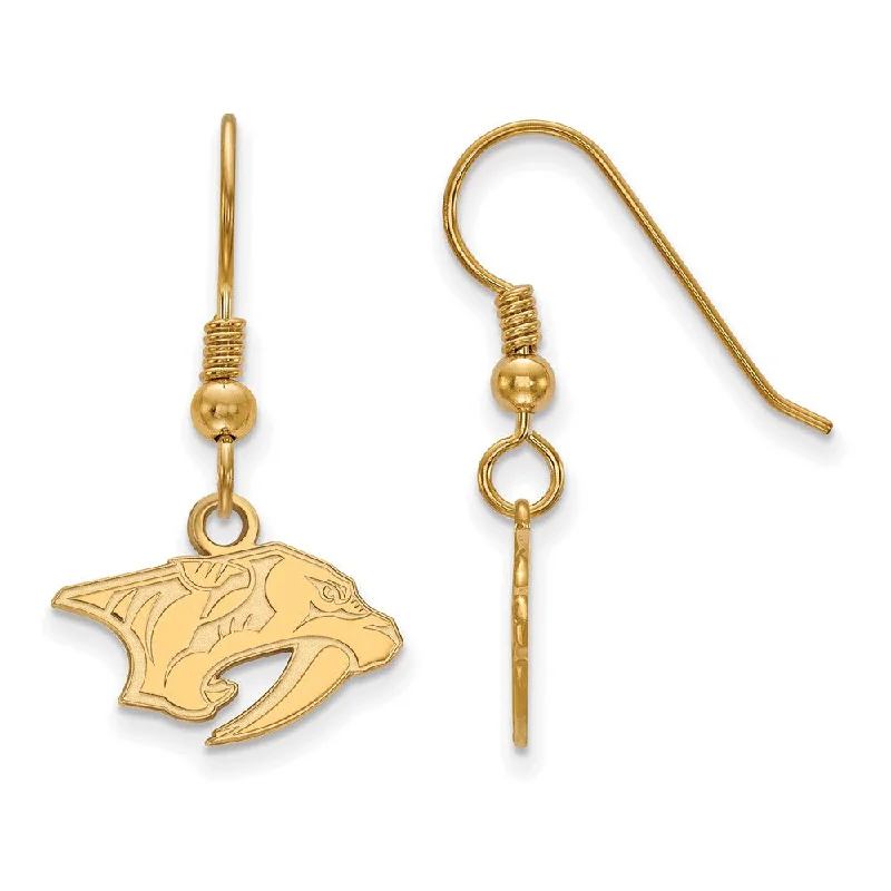 Ladies earrings gold-plated-SS 14k Yellow Gold Plated NHL Nashville Predators XS Dangle Earrings